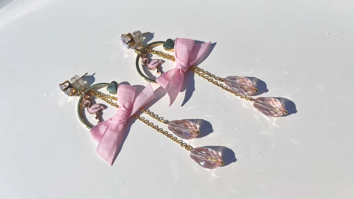 Flamingo Bow Dangle Earrings