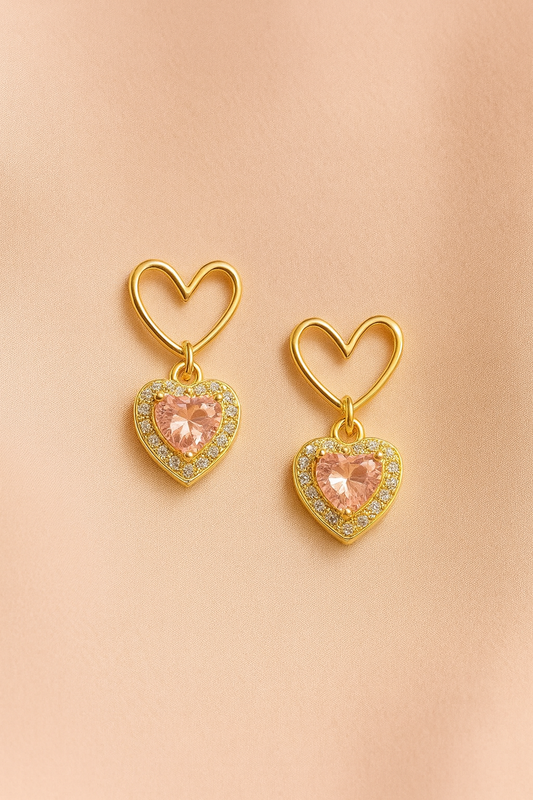 Pink Zirconia dangle heart stud